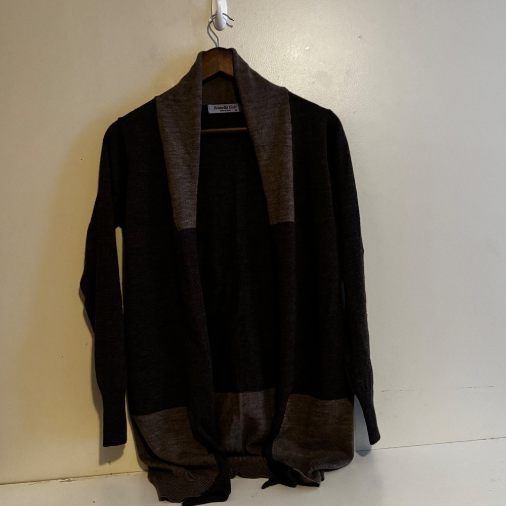 Brunella Gori Italy Sz M Extrafine Merino Wool Cardigan Brown Color Block Fall